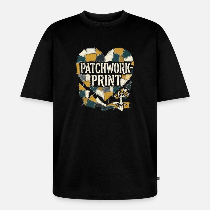Impression patchwork - T-shirt Premium bio oversize Unisexe - noir