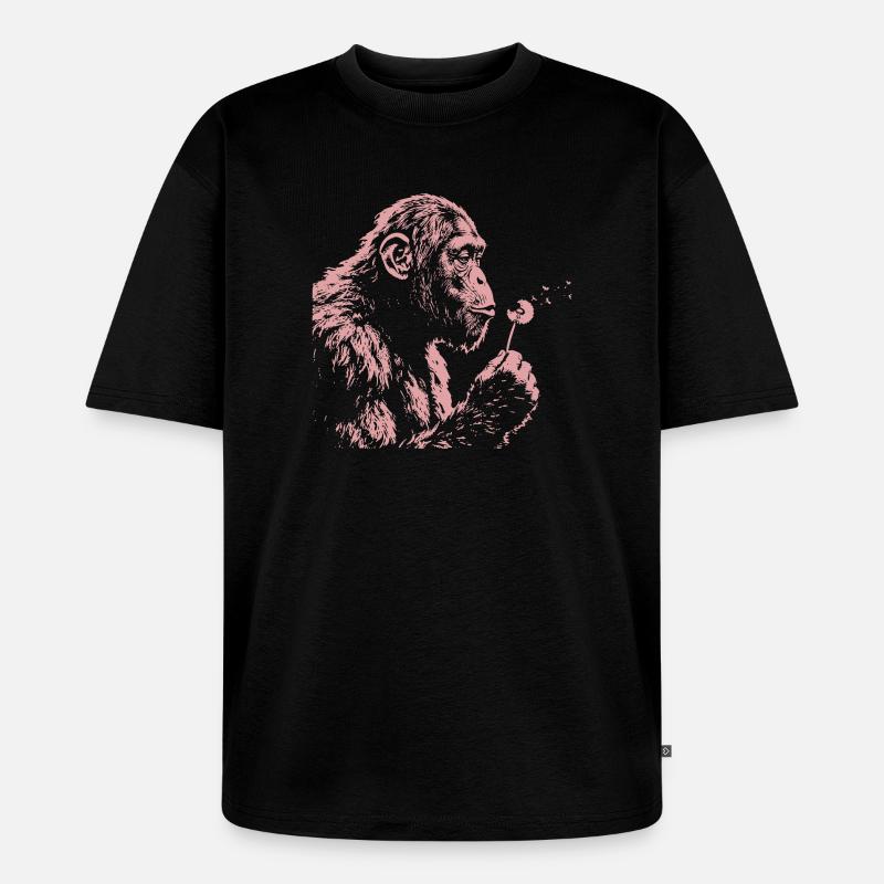  Chimpanzee Blowing Dandelion Art Monkey Nature - Unisex Premium Oversized Bio T-Shirt - Schwarz