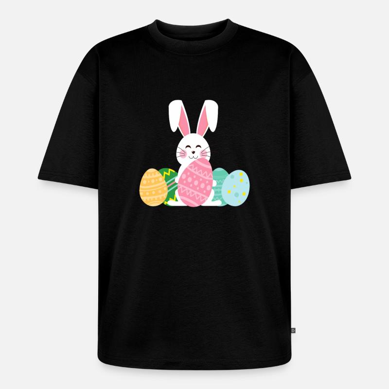 Pastel Easter Bunny with Eggs - Unisex Premium Oversized Organic T-Shirt - black