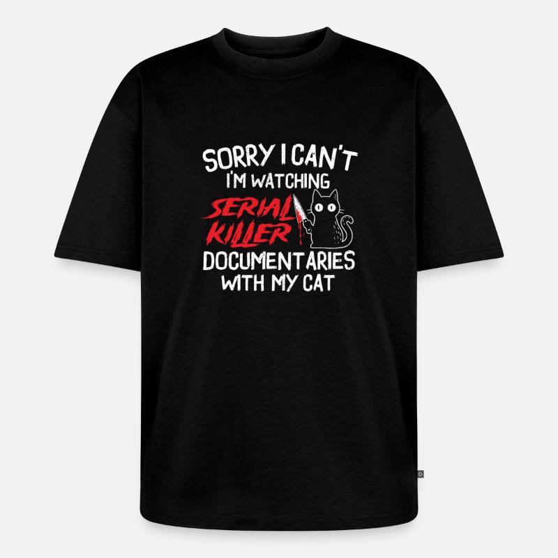 Serial Killer Docs mit Cat schauen - Unisex Premium Oversized Bio T-Shirt - Schwarz
