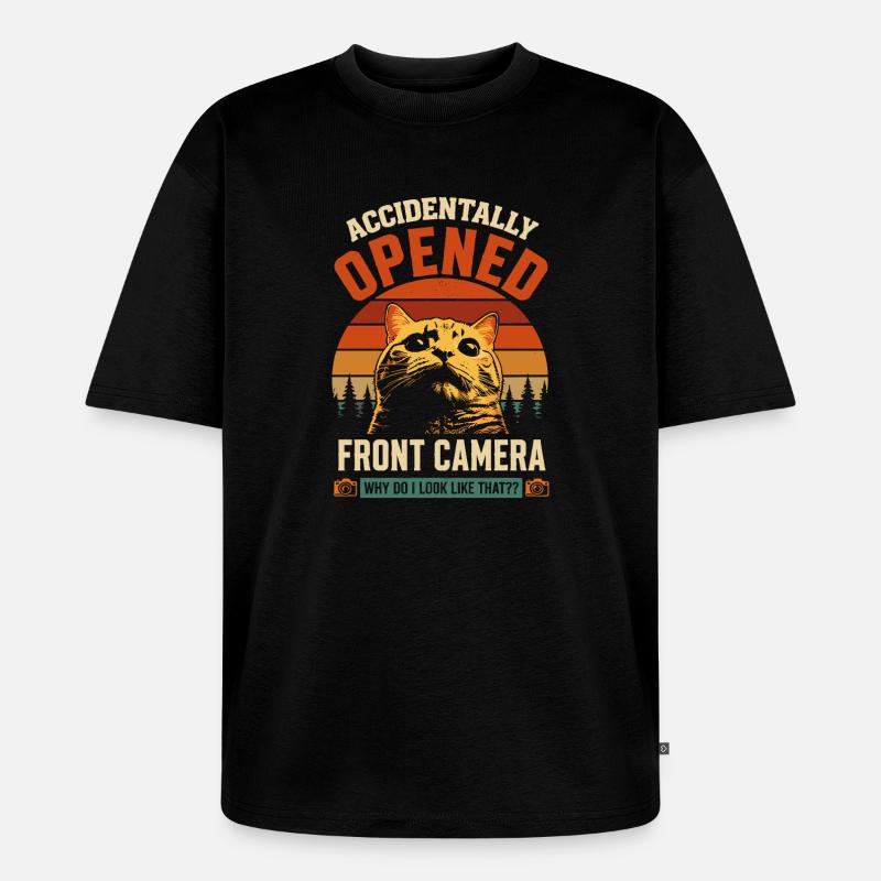 Front camera accidentally open cat - Unisex Premium Oversized Organic T-Shirt - black