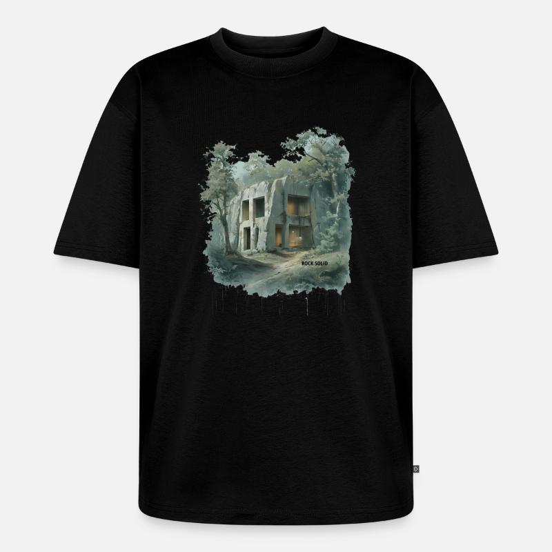ROCK SOLID - Croquis d’architecture grottère moderne - T-shirt Premium bio oversize Unisexe - noir