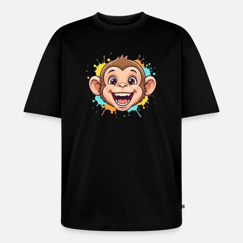 Fröhlicher Affe mit Farbspritzern - Unisex Premium Oversized Bio T-Shirt - Schwarz