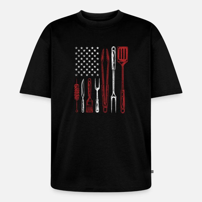 BBQ Grill Tools US Flag Pitmaster - Unisex Premium Oversized Organic T-Shirt - black