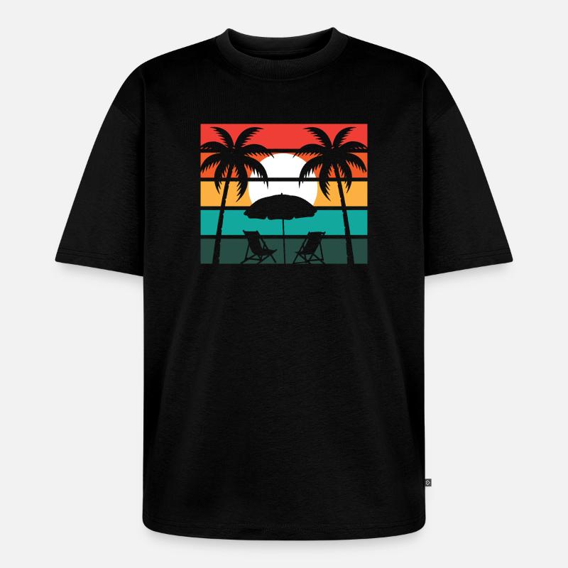 Beach palm and sun - Unisex Premium Oversized Bio T-Shirt - Schwarz