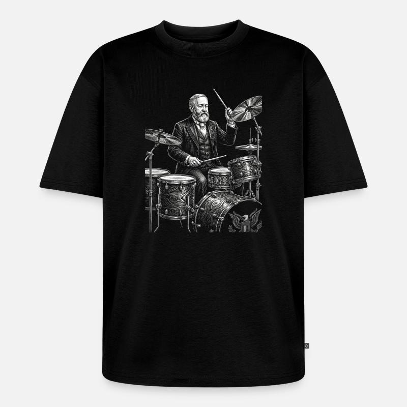 Benjamin Harrison spielt Schlagzeug - Unisex Premium Oversized Bio T-Shirt - Schwarz