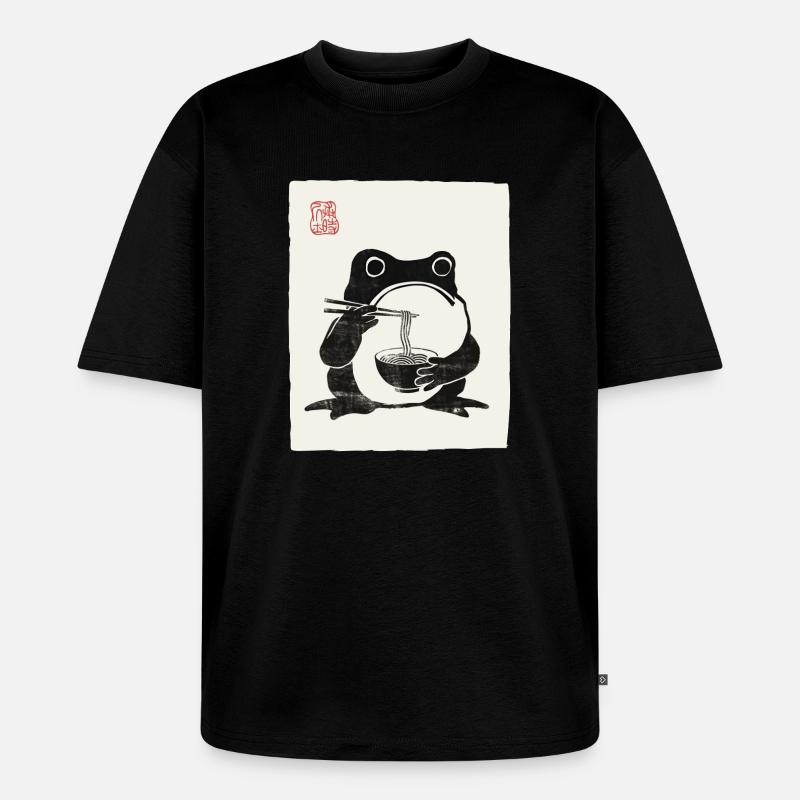 Japanisches Grumpy Frog Ramen-Nudelfest - Unisex Premium Oversized Bio T-Shirt - Schwarz