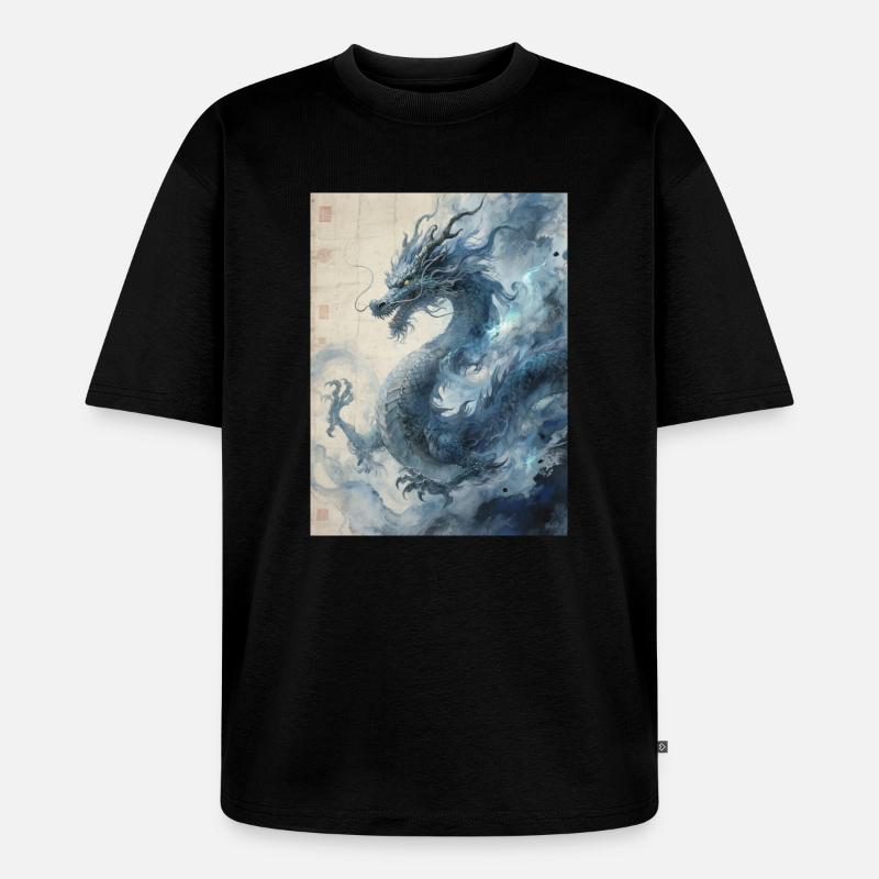 Die Sternennacht: Blauer Drache – Aether - Unisex Premium Oversized Bio T-Shirt - Schwarz