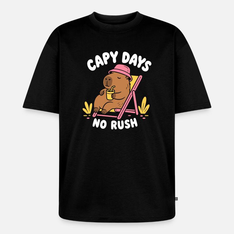 Capy Days No Rush Capybara - Unisex Premium Oversized Bio T-Shirt - Schwarz