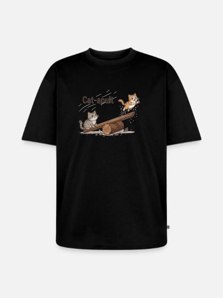 Catapult Cat Adventure - Unisex Premium Oversized Organic T-Shirt - black