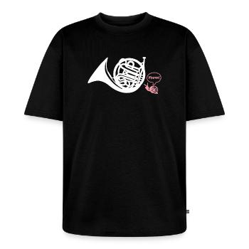 Waldhorn Hornist - Unisex Premium Oversized Bio T-Shirt - Schwarz - Vorne - Thijin (182cm) & Selfina (174cm)