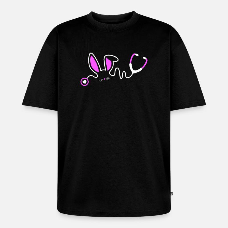 Stethoscope Bunny Whimsy - Unisex Premium Oversized Organic T-Shirt - black