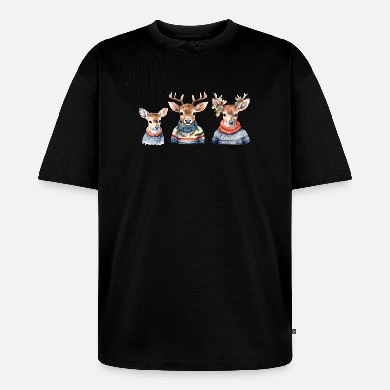Winterhirsche Pullover-Trio - Unisex Premium Oversized Bio T-Shirt - Schwarz