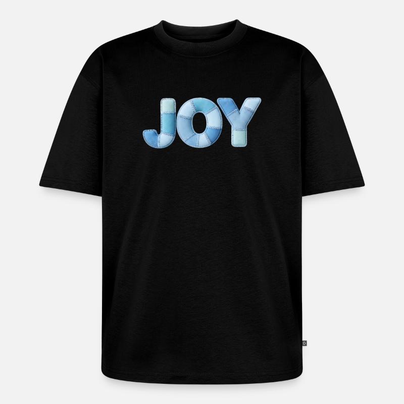 Blue Patchwork Joy Schriftzug - Unisex Premium Oversized Bio T-Shirt - Schwarz