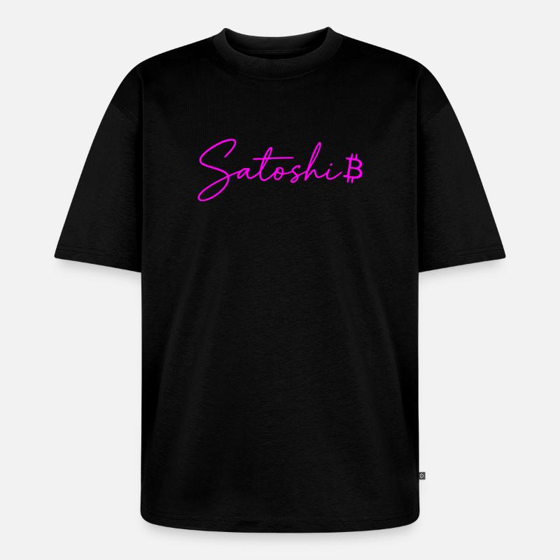 Satoshi Neon Lettering Bitcoin Script Pink - Unisex Premium Oversized Organic T-Shirt - black