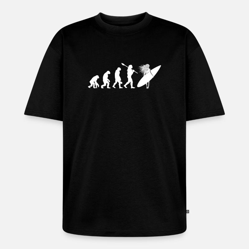 Surfing Evolution Weibliche Surfer-Silhouetten-Kunst - Unisex Premium Oversized Bio T-Shirt - Schwarz