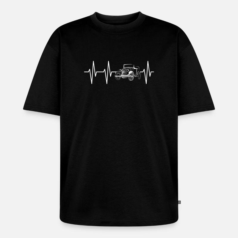 Oldtimer Symbol Herzschlag Auto Puls Klassiker - Unisex Premium Oversized Bio T-Shirt - Schwarz