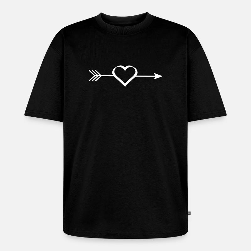 weißes Herz weiß mit Pfeil - Unisex Premium Oversized Bio T-Shirt - Schwarz