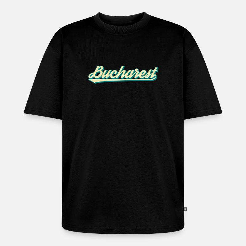 Bucharest Retro Script - Unisex Premium Oversized Bio T-Shirt - Schwarz