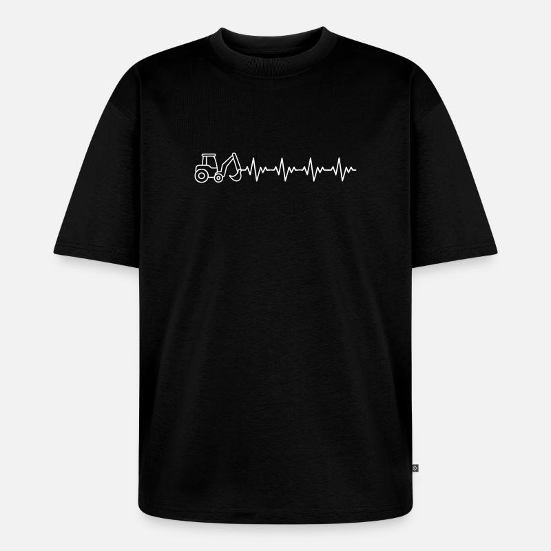 Bagger Baggern Baggerfahrer EKG Herzschlag - Unisex Premium Oversized Bio T-Shirt - Schwarz