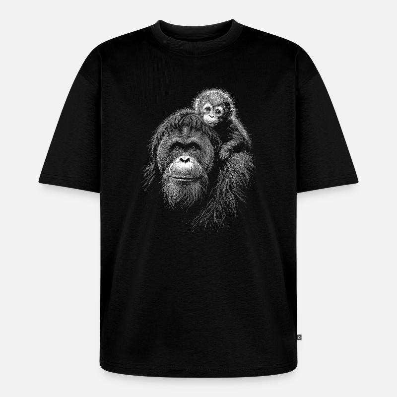 Orangutan Mutter mit Jungem Silhouette - Unisex Premium Oversized Bio T-Shirt - Schwarz