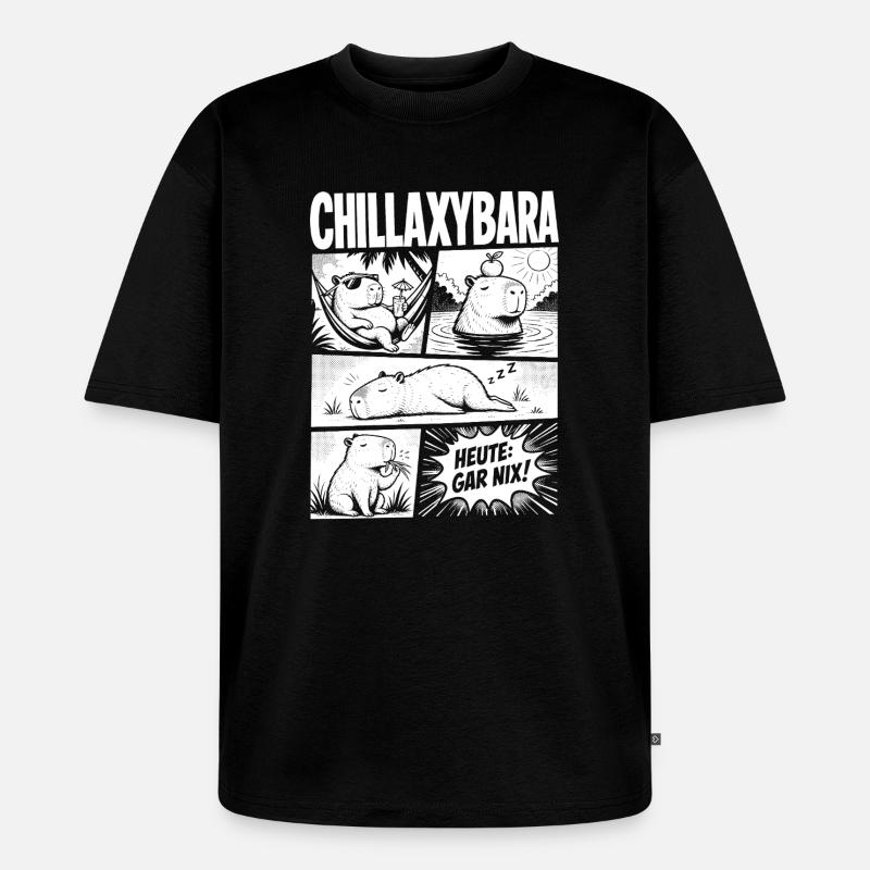 Chillax Capybara Relax Comic Design - Unisex Premium Oversized Bio T-Shirt - Schwarz