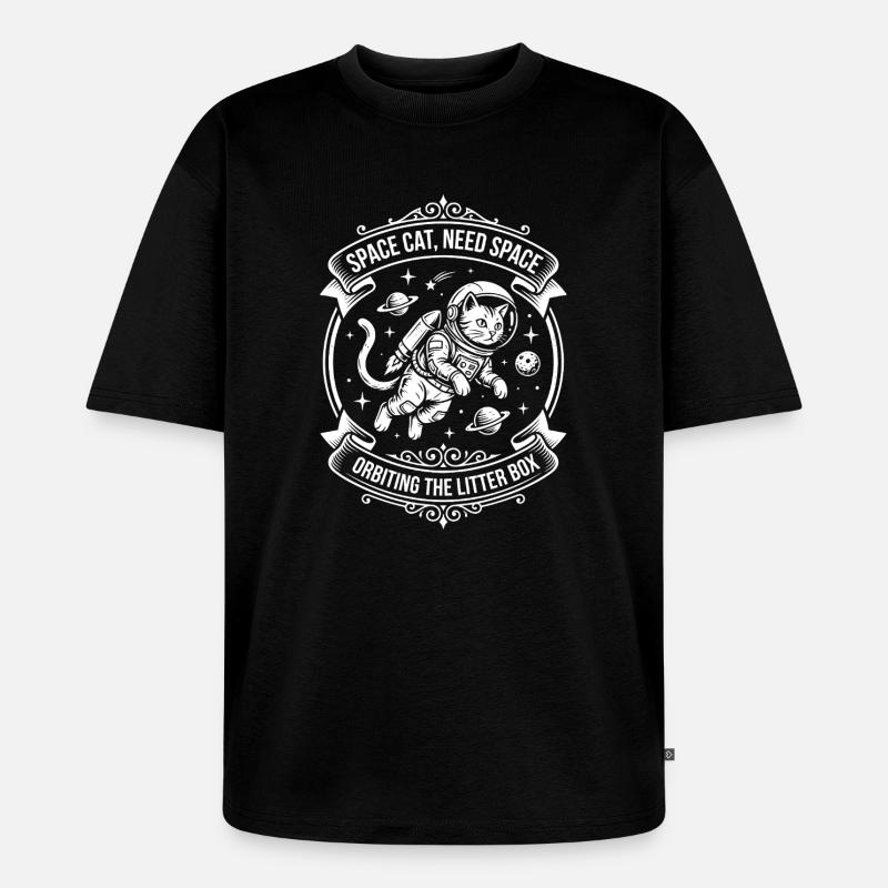 Space Cat – Need Space - Unisex Premium Oversized Bio T-Shirt - Schwarz