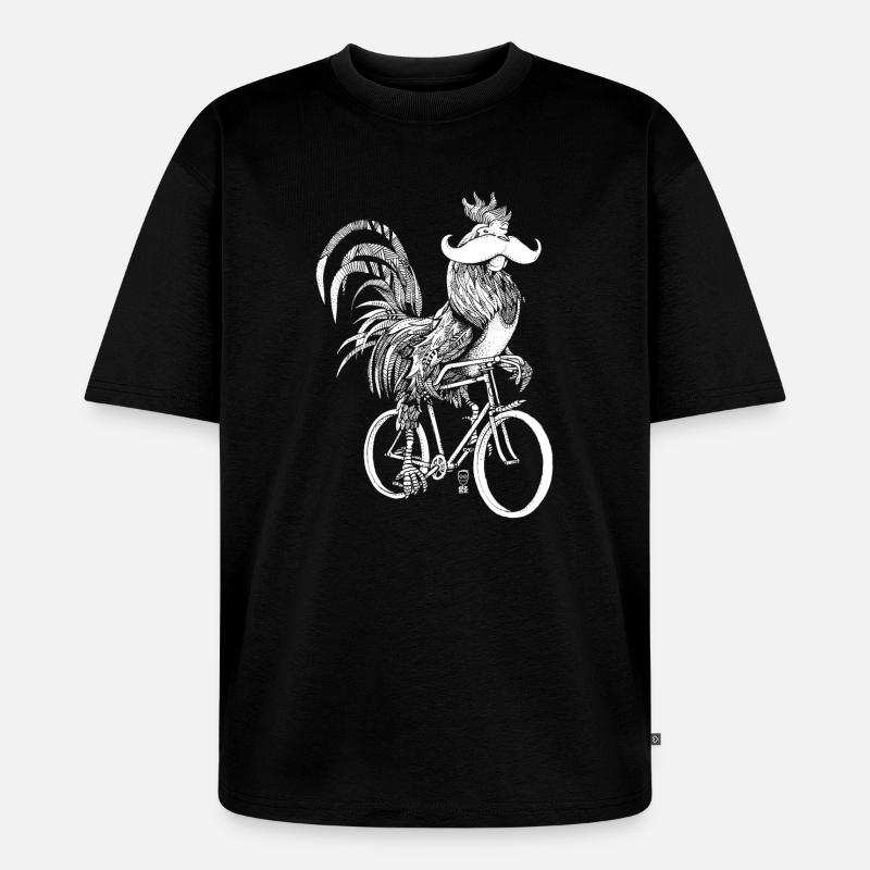 Rooster & Bicycles - white version - Unisex Premium Oversized Organic T-Shirt - black