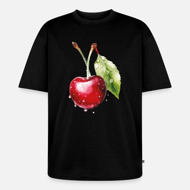 Fruchtige Kirsche mit Wassertröpfchen - Unisex Premium Oversized Bio T-Shirt - Schwarz