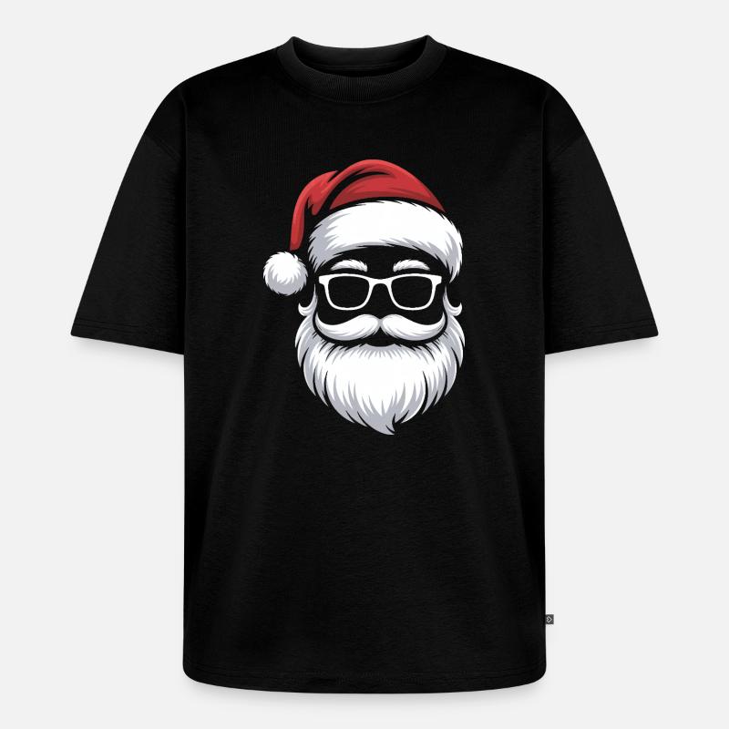 Weihnachtsmann mit Schnurrbart Brille - Unisex Premium Oversized Bio T-Shirt - Schwarz