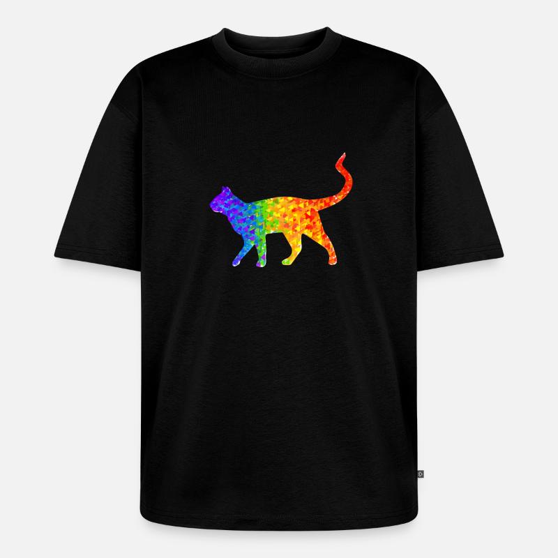 Regenbogen-Katze - Unisex Premium Oversized Bio T-Shirt - Schwarz