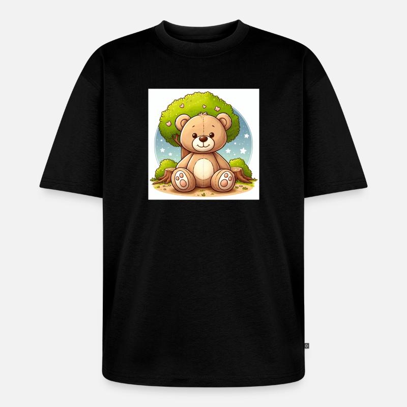Teddybär vor einem Baum - Unisex Premium Oversized Bio T-Shirt - Schwarz