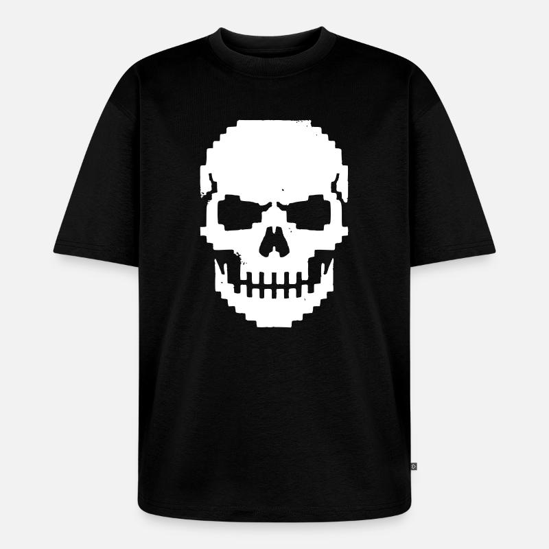 Pixel Schädel Kiefer 8-Bit - Unisex Premium Oversized Bio T-Shirt - Schwarz