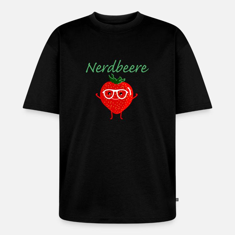 Erdbeere als Nerd - Unisex Premium Oversized Bio T-Shirt - Schwarz