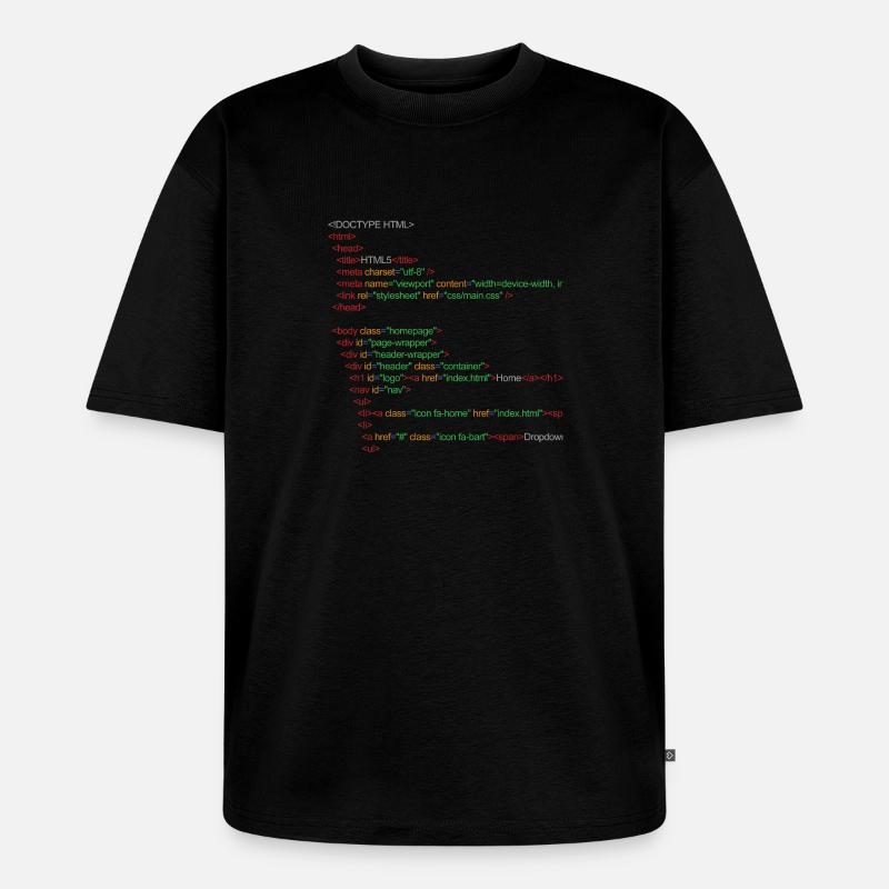 Code HTML5 - T-shirt Premium bio oversize Unisexe - noir
