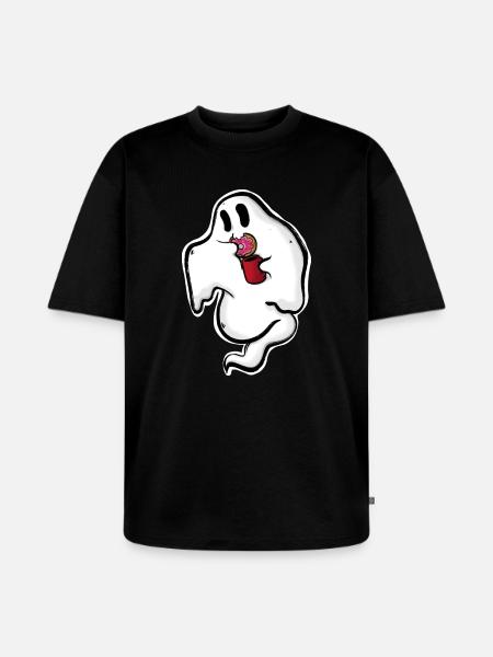 Ghost with donut and cup - Unisex Premium Oversized Organic T-Shirt - black
