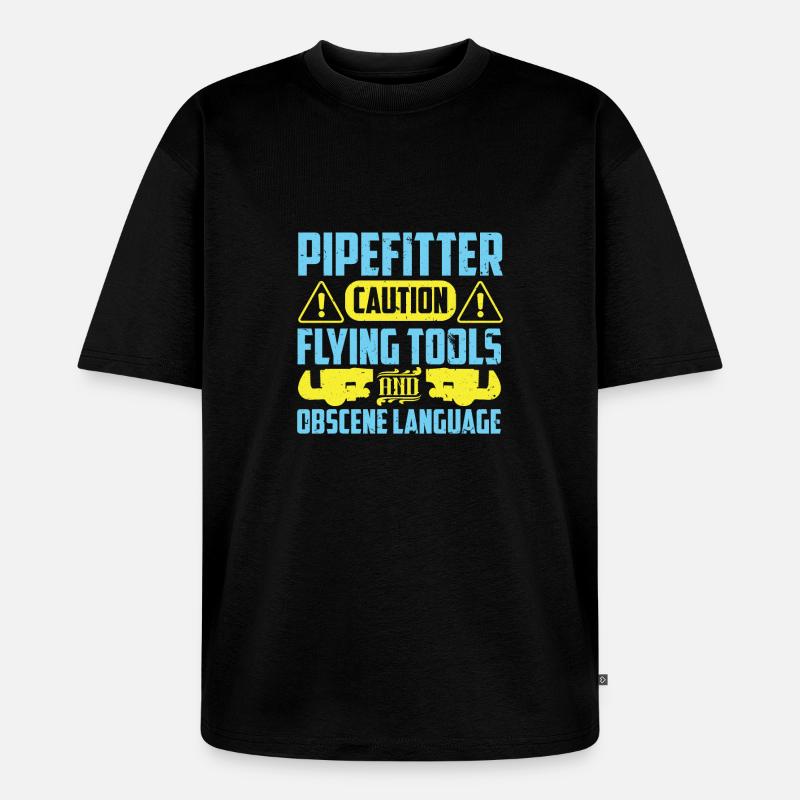 Pipefitter's Caution - Unisex Premium Oversized Bio T-Shirt - Schwarz