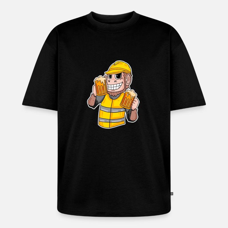 Baustelle Affe Bier lustig Geschenk - Unisex Premium Oversized Bio T-Shirt - Schwarz