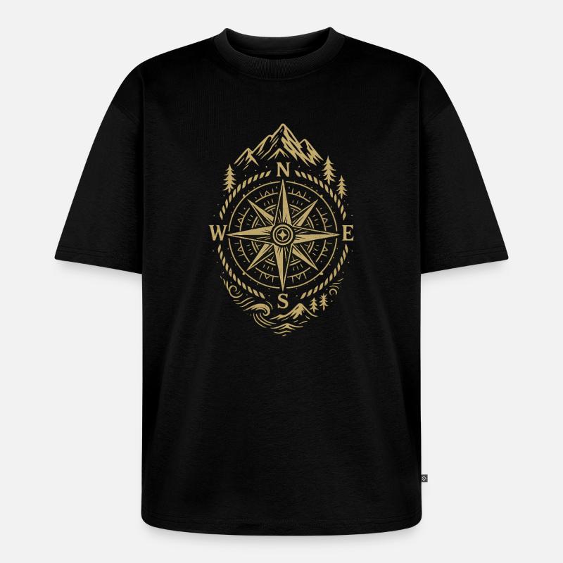 Kompass Retro Kompass Hipster Geschenk - Unisex Premium Oversized Bio T-Shirt - Schwarz