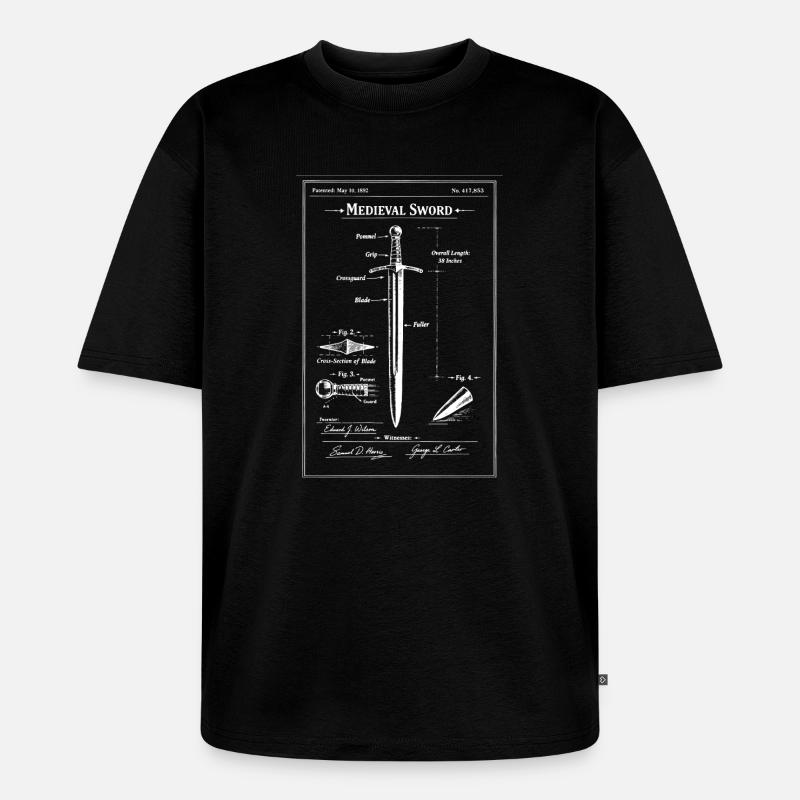 Mittelalterlicher Schwert-Bauplan - Unisex Premium Oversized Bio T-Shirt - Schwarz