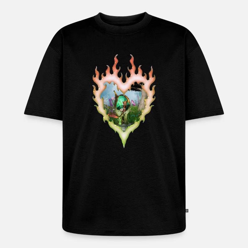 Kleine Fee mit ihrer Katze - Unisex Premium Oversized Bio T-Shirt - Schwarz