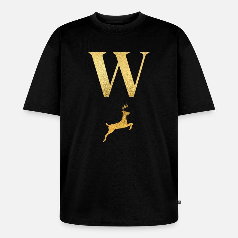 Buchstabe w Goldener Hirsch - Geschenkidee - Unisex Premium Oversized Bio T-Shirt - Schwarz