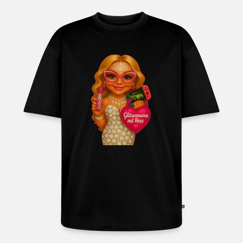 GlitzerMama mit Herz - Unisex Premium Oversized Bio T-Shirt - Schwarz