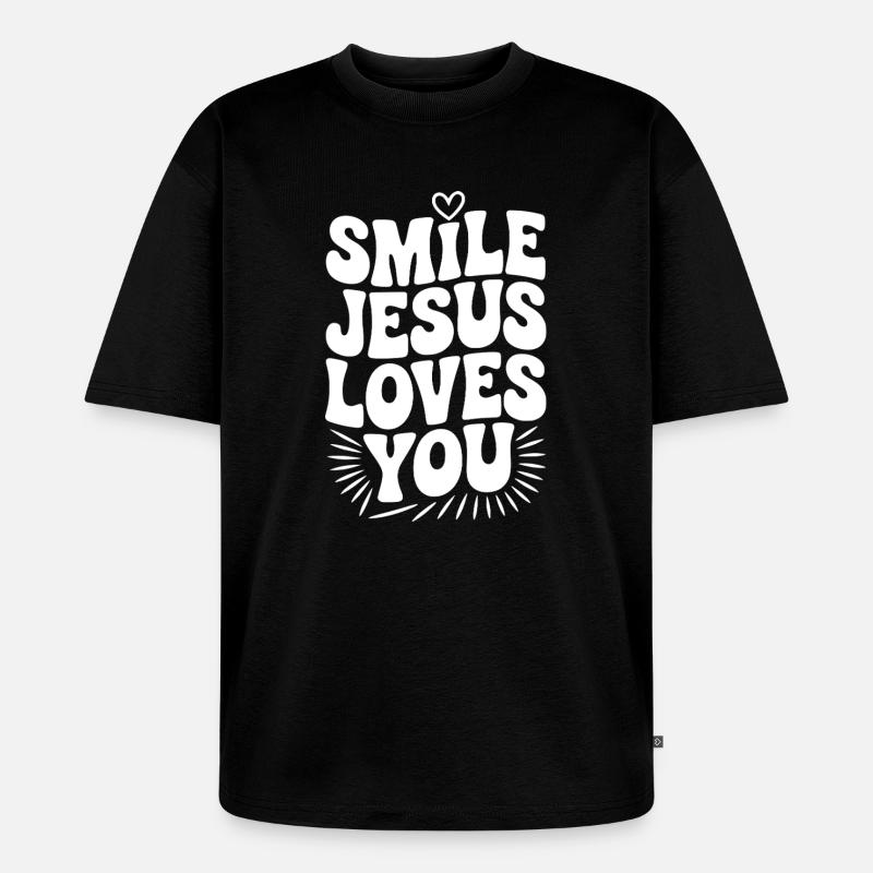 Lächle Jesus Liebe dich - Unisex Premium Oversized Bio T-Shirt - Schwarz