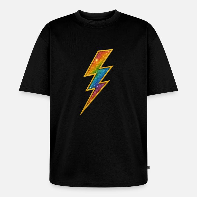 Regenbogen Blitz mit Goldrahmen - Unisex Premium Oversized Bio T-Shirt - Schwarz