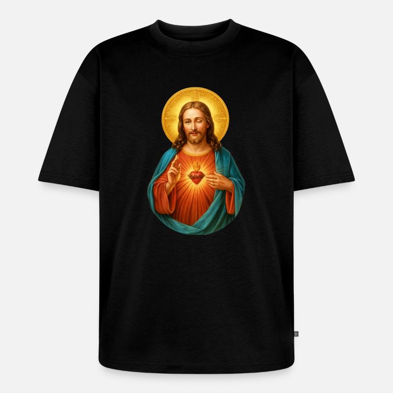 Zwinkernder Jesus Herz Jesu Strahlendes Heilsbild - Unisex Premium Oversized Bio T-Shirt - Schwarz