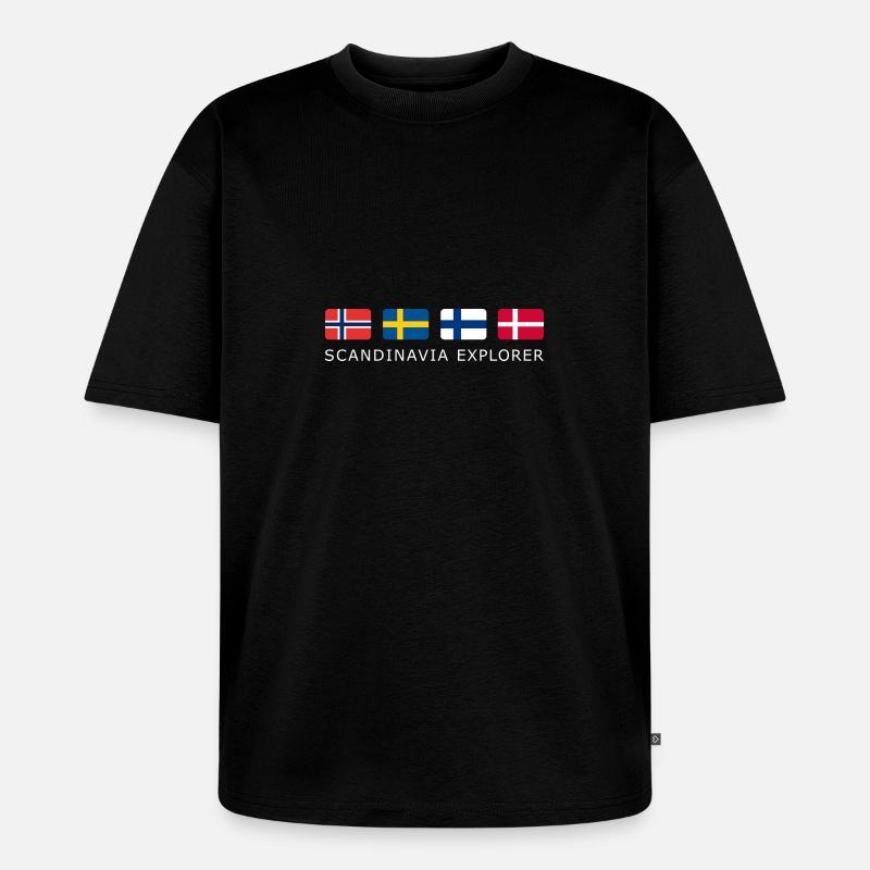 SCANDINAVIA EXPLORER white-lettered - T-shirt Premium bio oversize Unisexe - noir