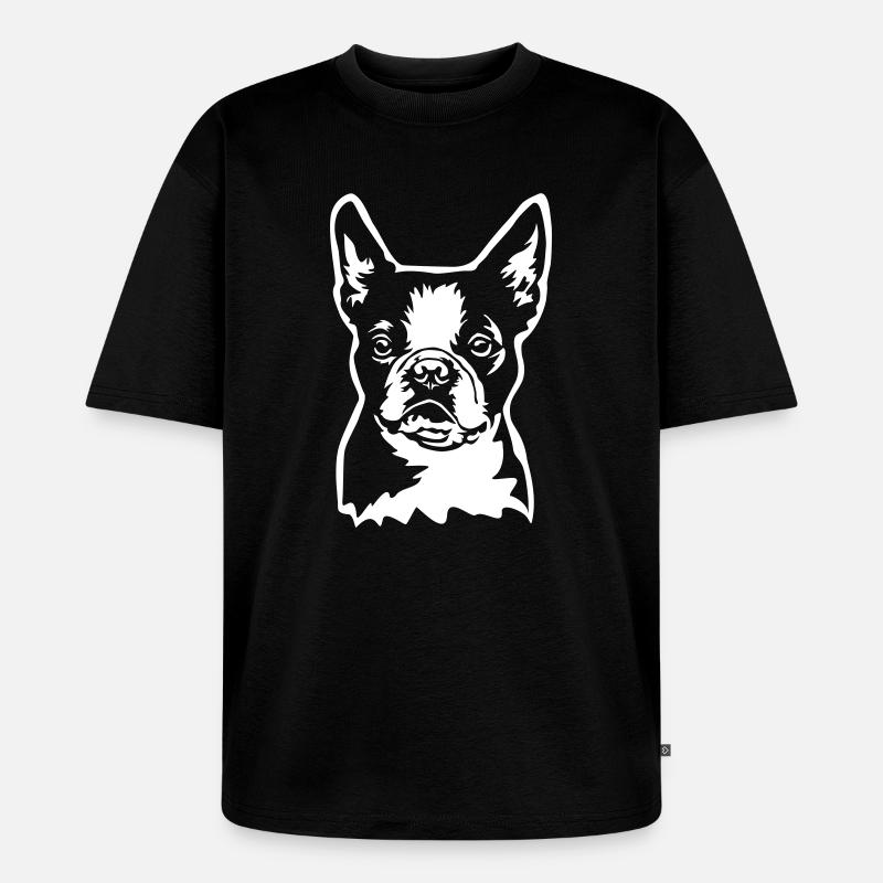 Boston Terrier Kopf "Black Edition" - Unisex Premium Oversized Bio T-Shirt - Schwarz