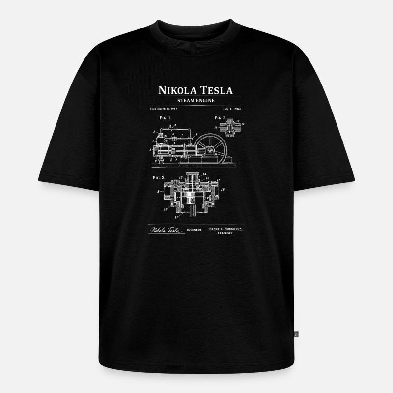 Dampflok-Bauplan - Unisex Premium Oversized Bio T-Shirt - Schwarz