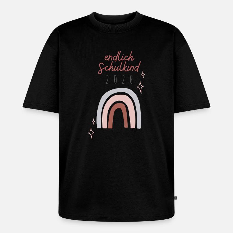 Endlich Schulkind 2026 Regenbogen Schuleinführung - Unisex Premium Oversized Bio T-Shirt - Schwarz